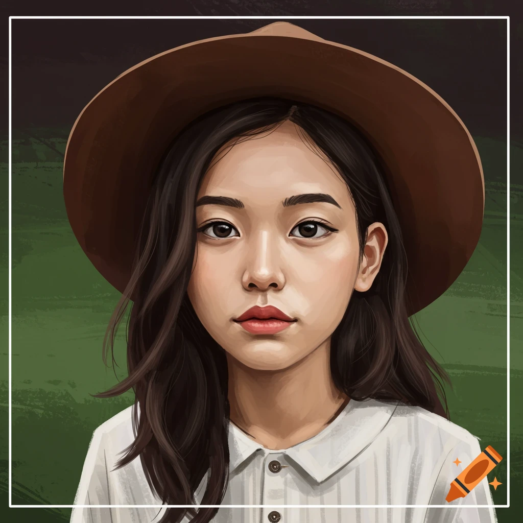 Illustration of a young woman wearing a hat and a striped shirt.