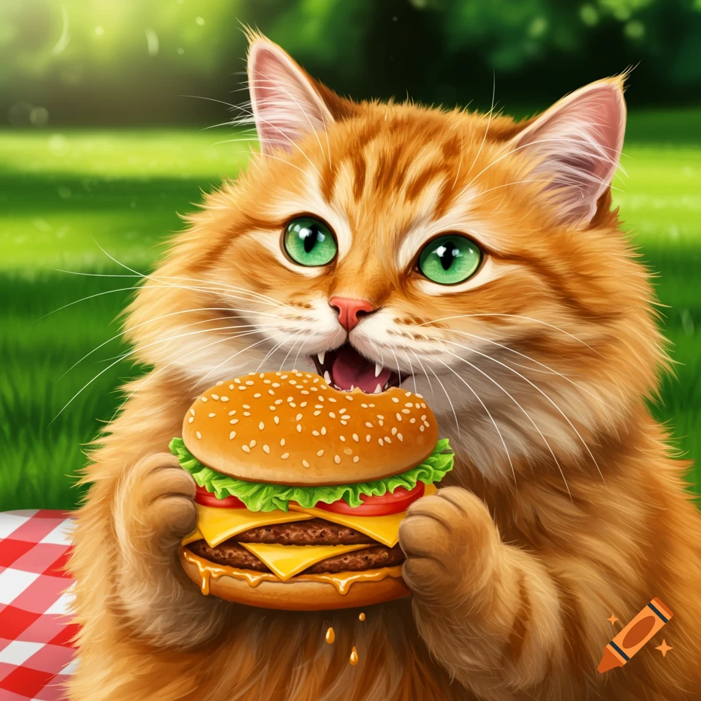 Cat eating a burger on craiyon