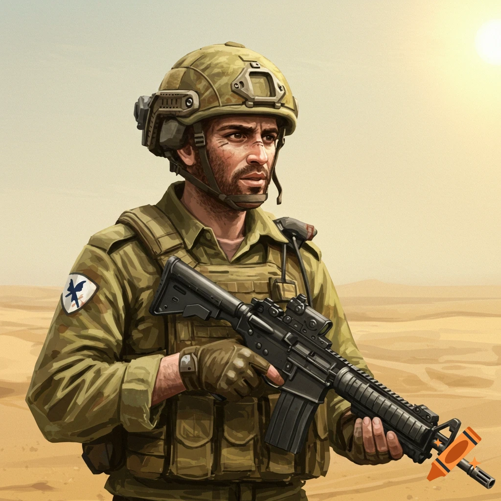 A soldier in military gear standing in a desert.