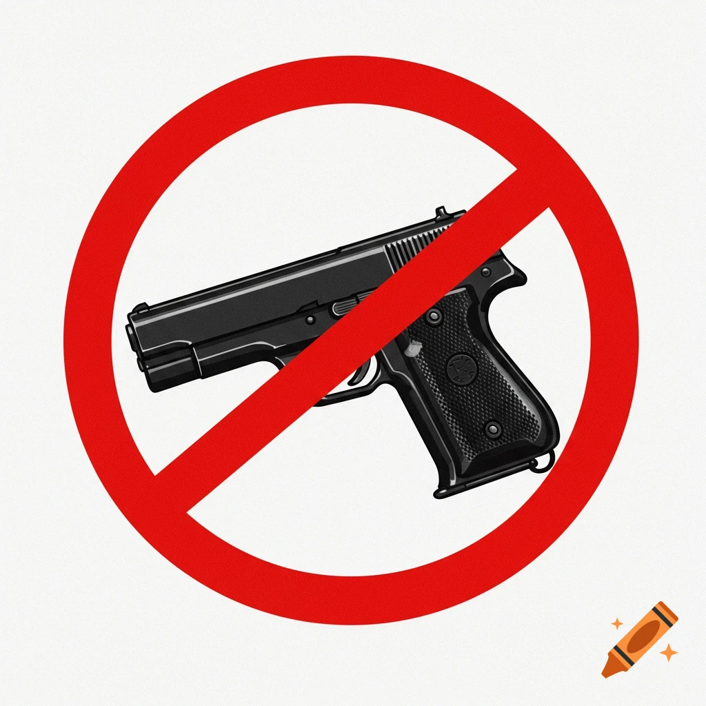 A black handgun inside a red prohibition circle with a diagonal line.