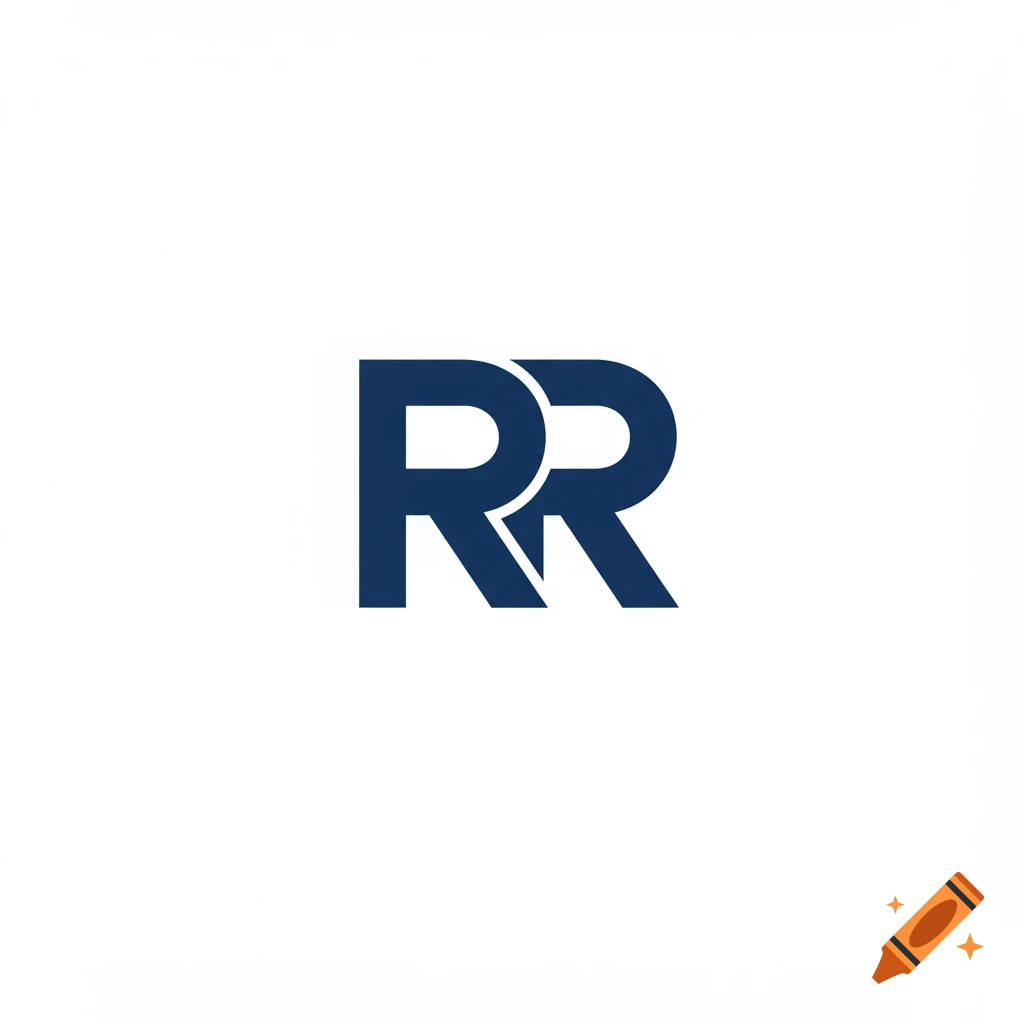 A dark blue stylized logo featuring two Rs on a white background.