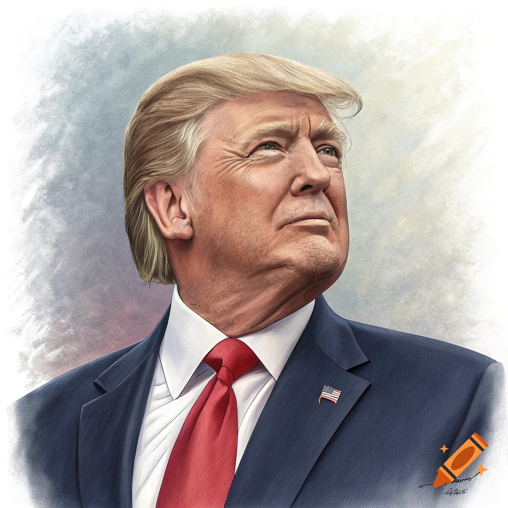 Illustration of President Donald Trump looking upward
