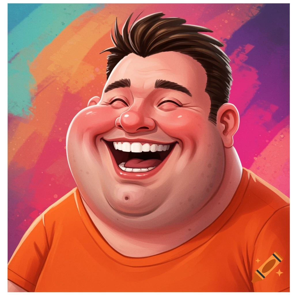 Whimsical image of a jovial man laughing heartily