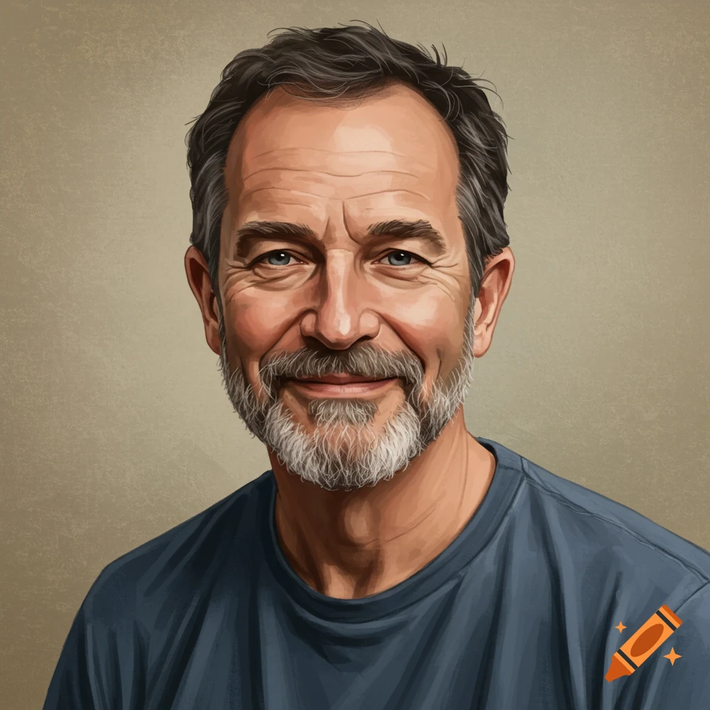 Portrait of a smiling older man with a gray beard wearing a blue shirt.