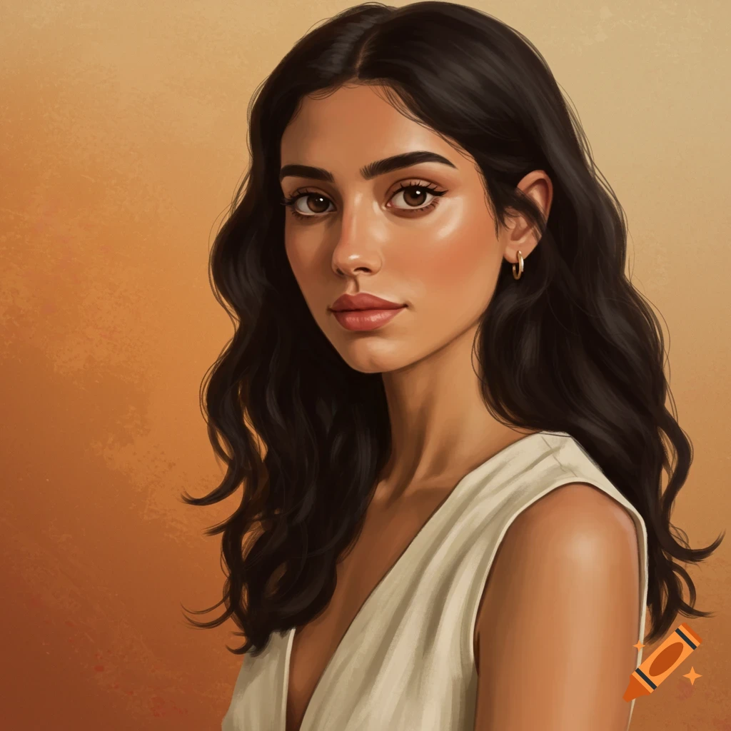 A woman with dark hair and hoop earrings