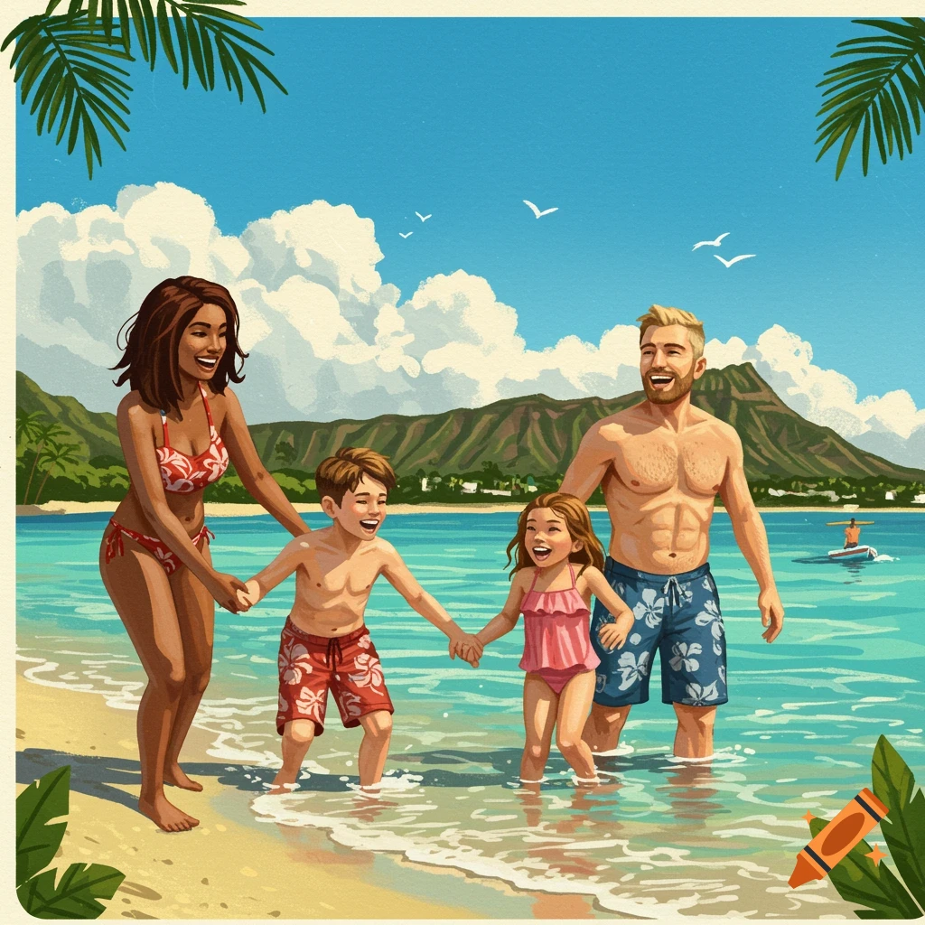 Family Vacation In Hawaii On Craiyon Family vacation in hawaii on craiyon