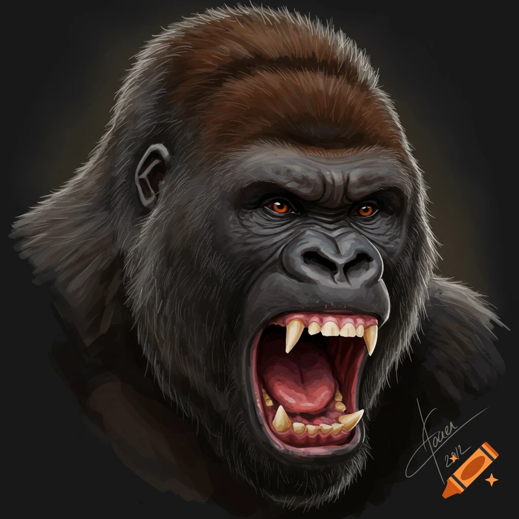 An angry gorilla face roaring