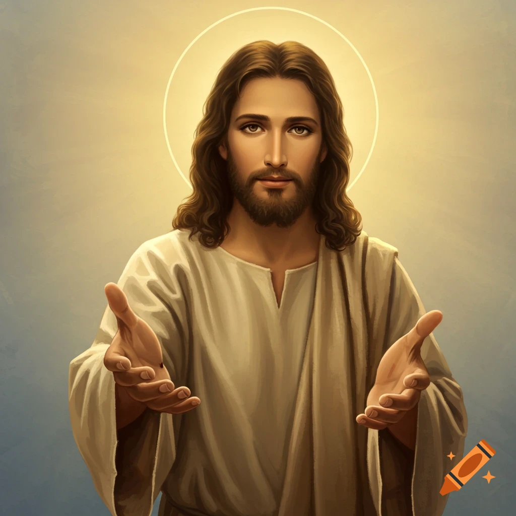 Image of Jesus Christ reaching out with a halo