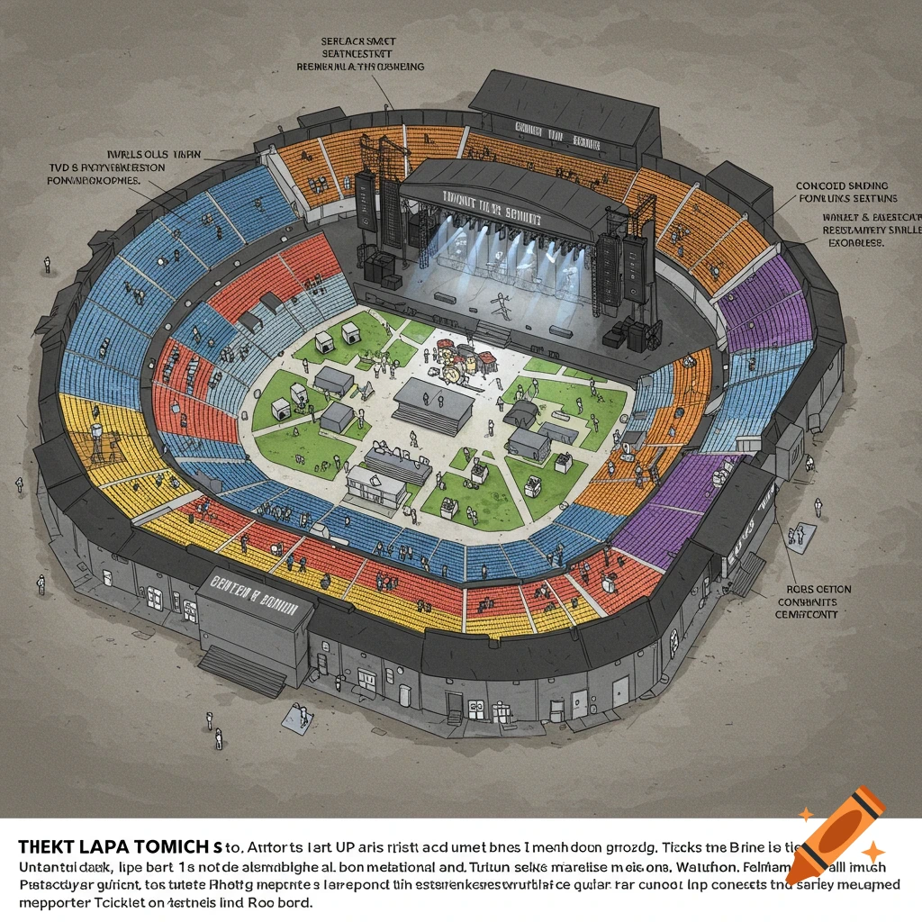Aerial diagram illustration of a stadium concert venue.