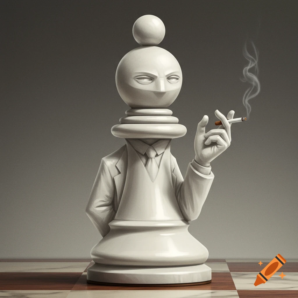 Chess pawn statue of a modern spy with cigarette on Craiyon
