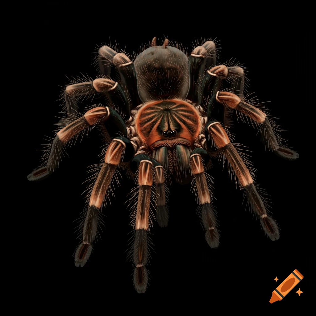 A tarantula on a black background.
