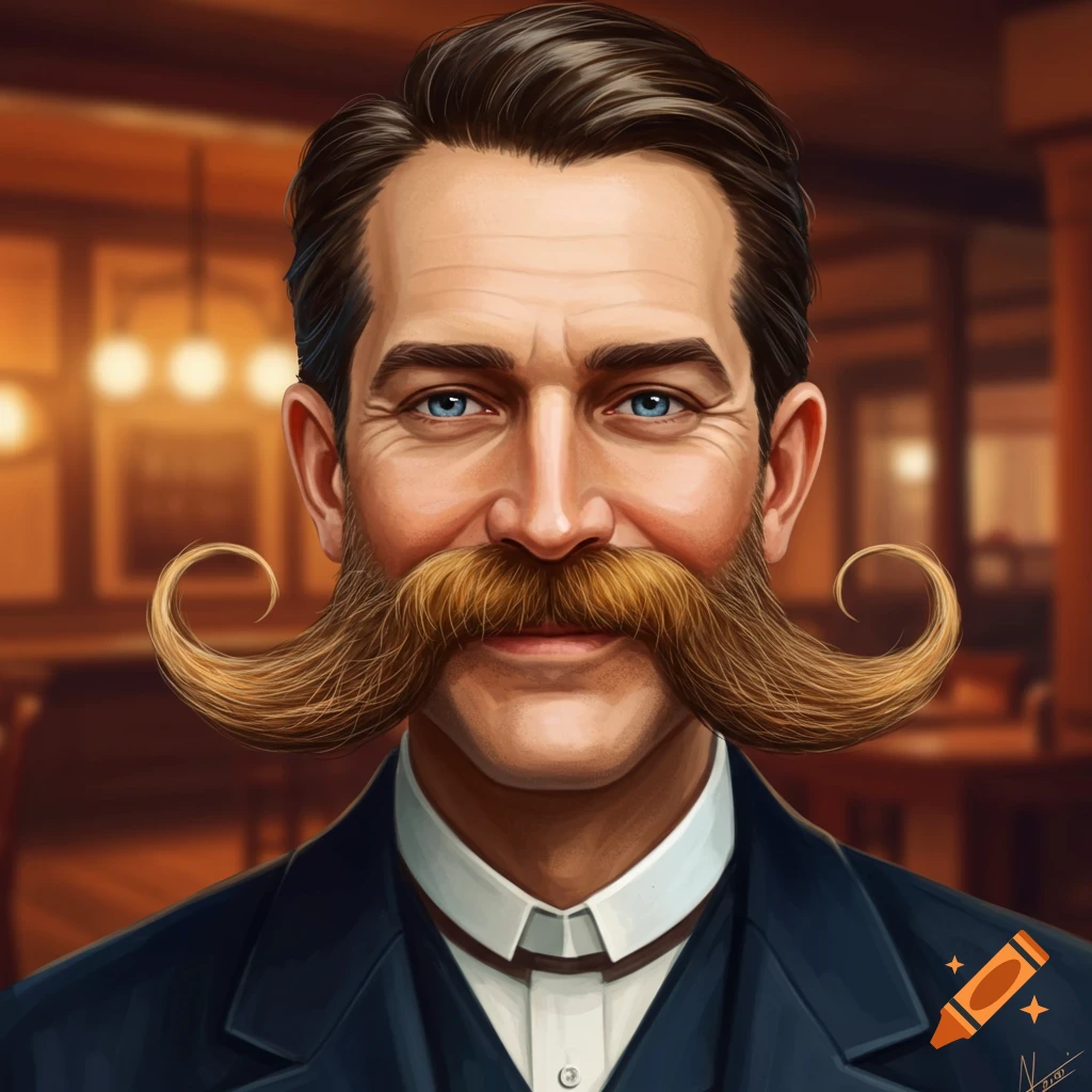 Painting of a man with a large, curled mustache
