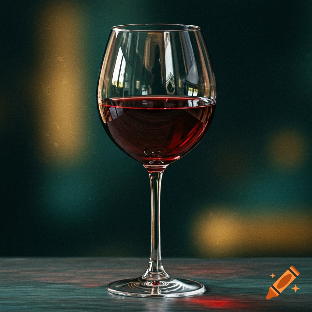 A glass of red wine on a table