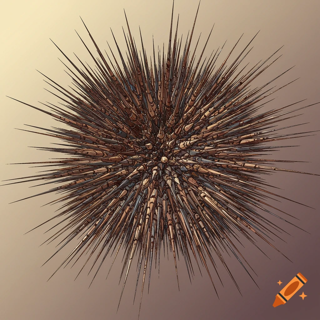 A spiky, brown and blue spherical object.