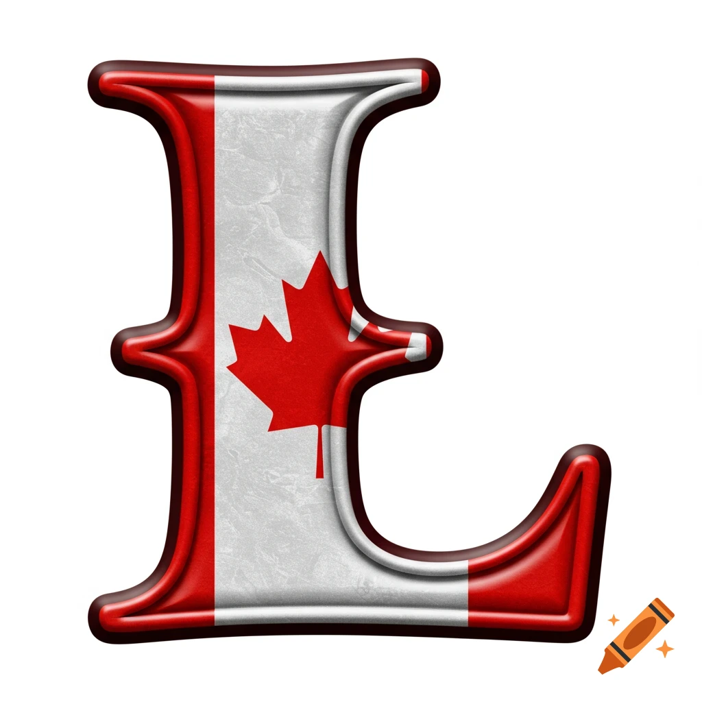 A 3D letter L covered in the Canadian flag design.