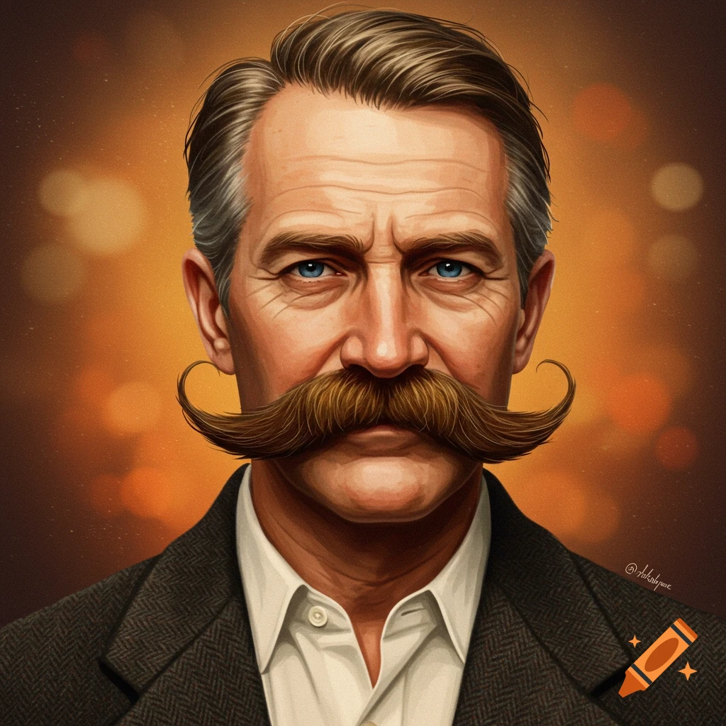A man with a large, curled mustache.