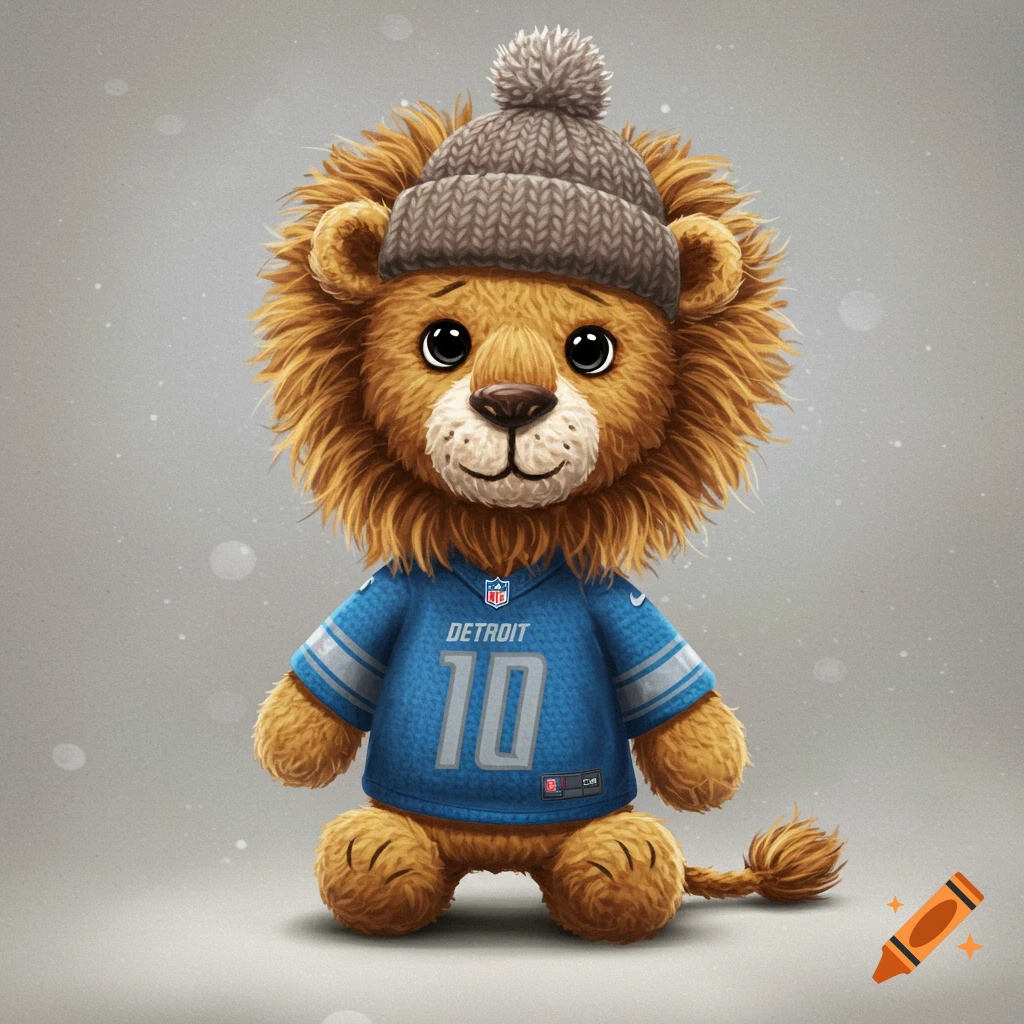 Crochet lion wearing Detroit Lions apparel on Craiyon