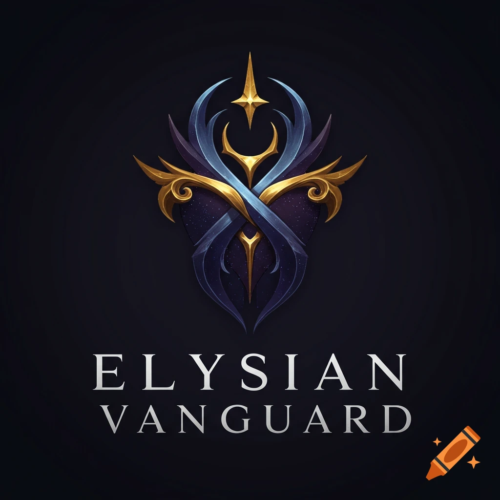 A stylized blue, purple, and gold logo above the words ELYSIAN VANGUARD.