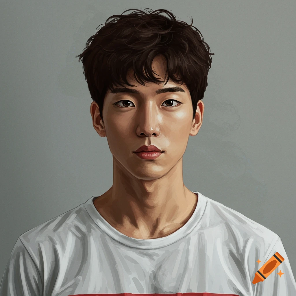 Man with dark curly hair wearing a white t-shirt