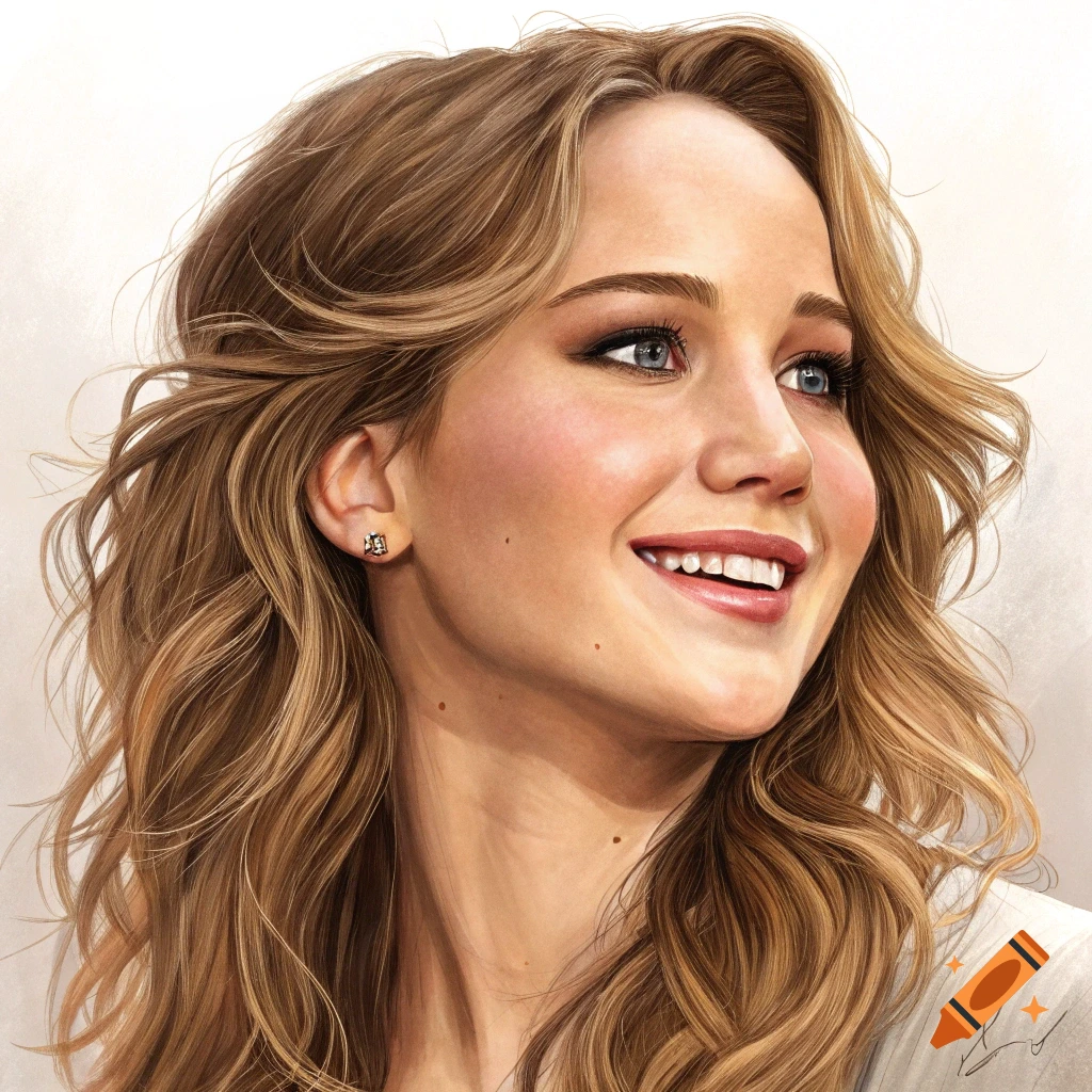 Portrait of Jennifer Lawrence smiling and looking up