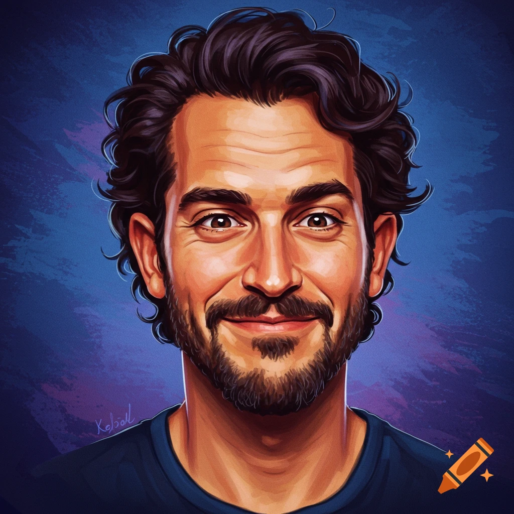 Portrait of a smiling man with dark hair and beard