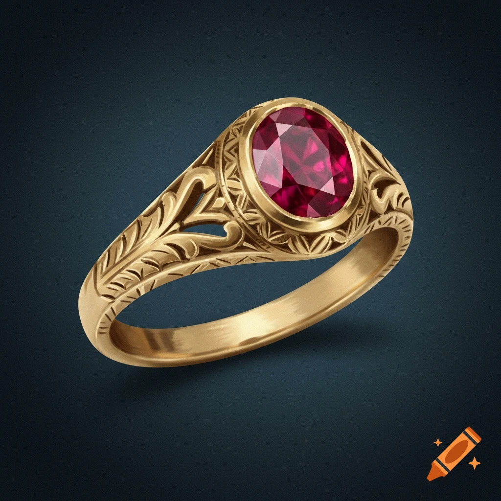 A vintage gold ring with an oval red ruby
