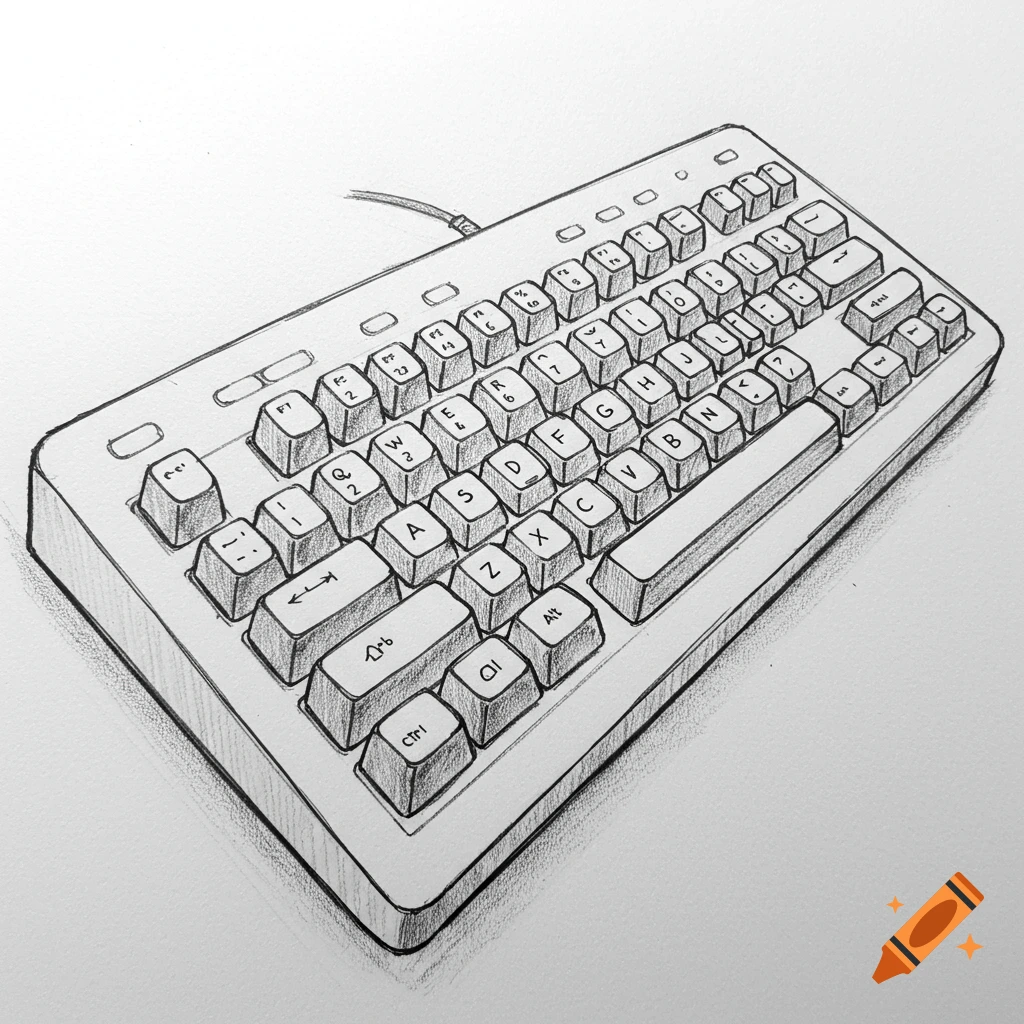 A hand-drawn pencil sketch of a computer keyboard.