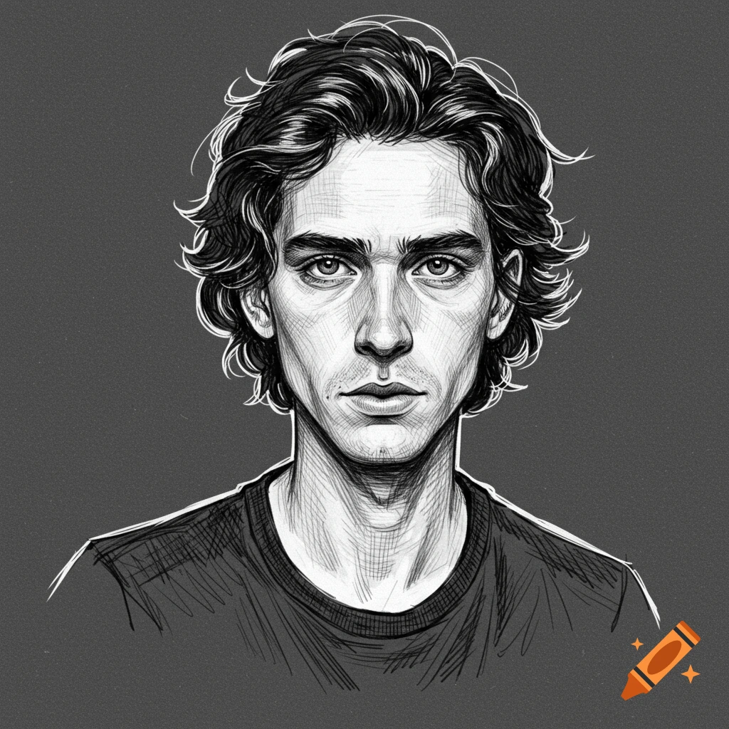 Black and white sketch portrait of a man.
