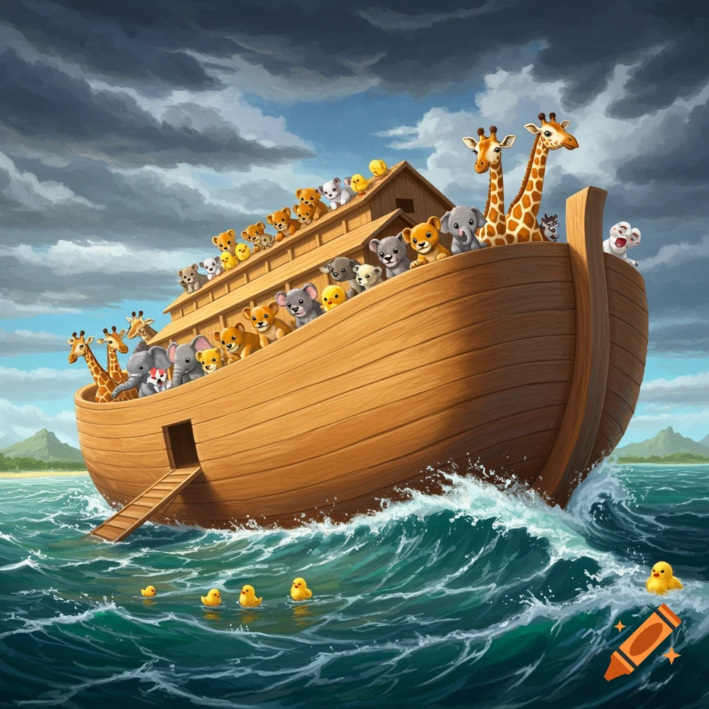 An Illustration Of Noah S Ark Filled With Animals On A Stormy Sea With KRrOASdQT7OKcYIcjxqE9A.webp