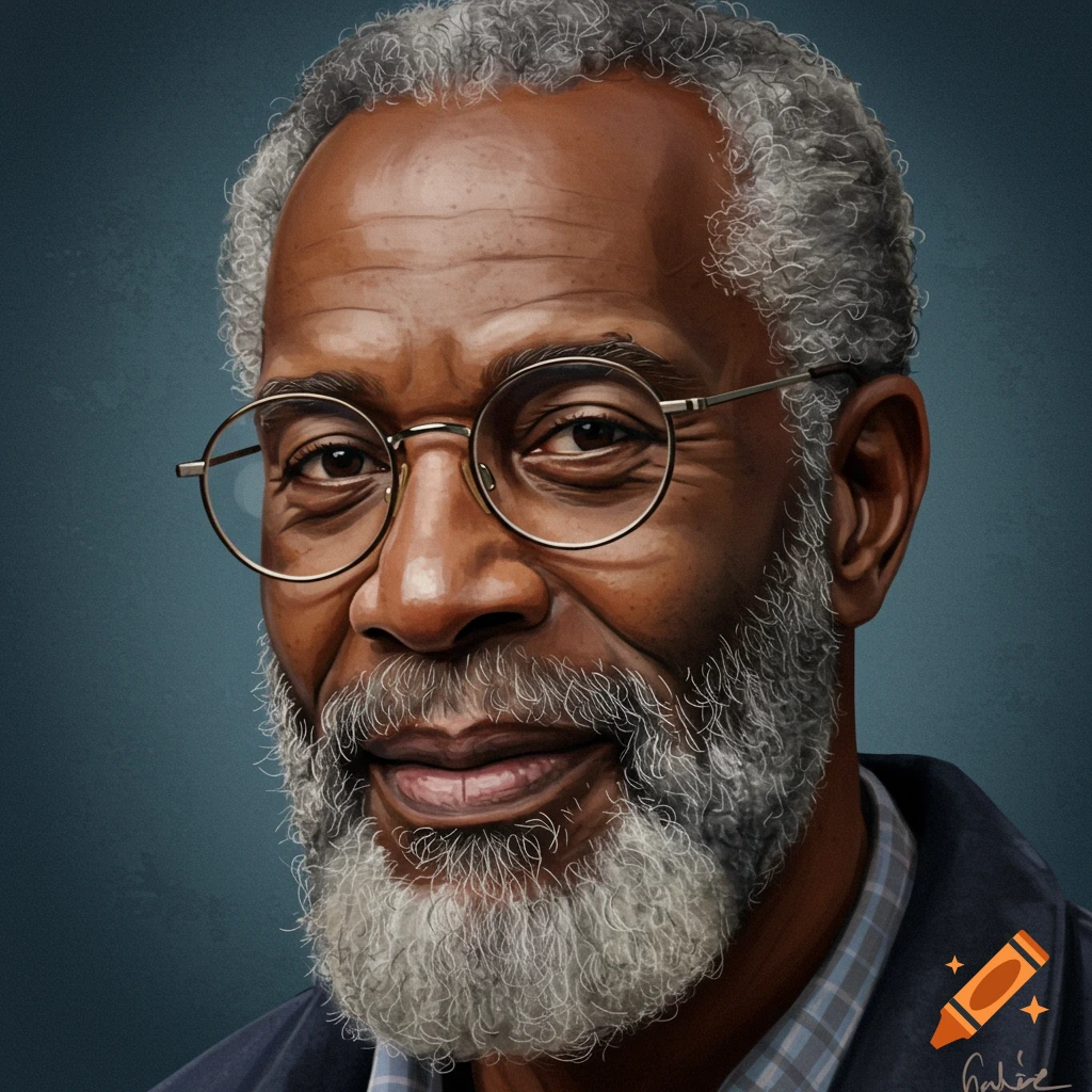 Portrait of a smiling older Black man with gray hair, a beard, and glasses.