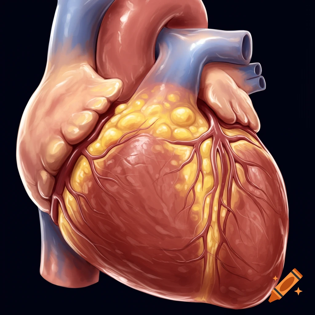 Human heart with fat deposits.