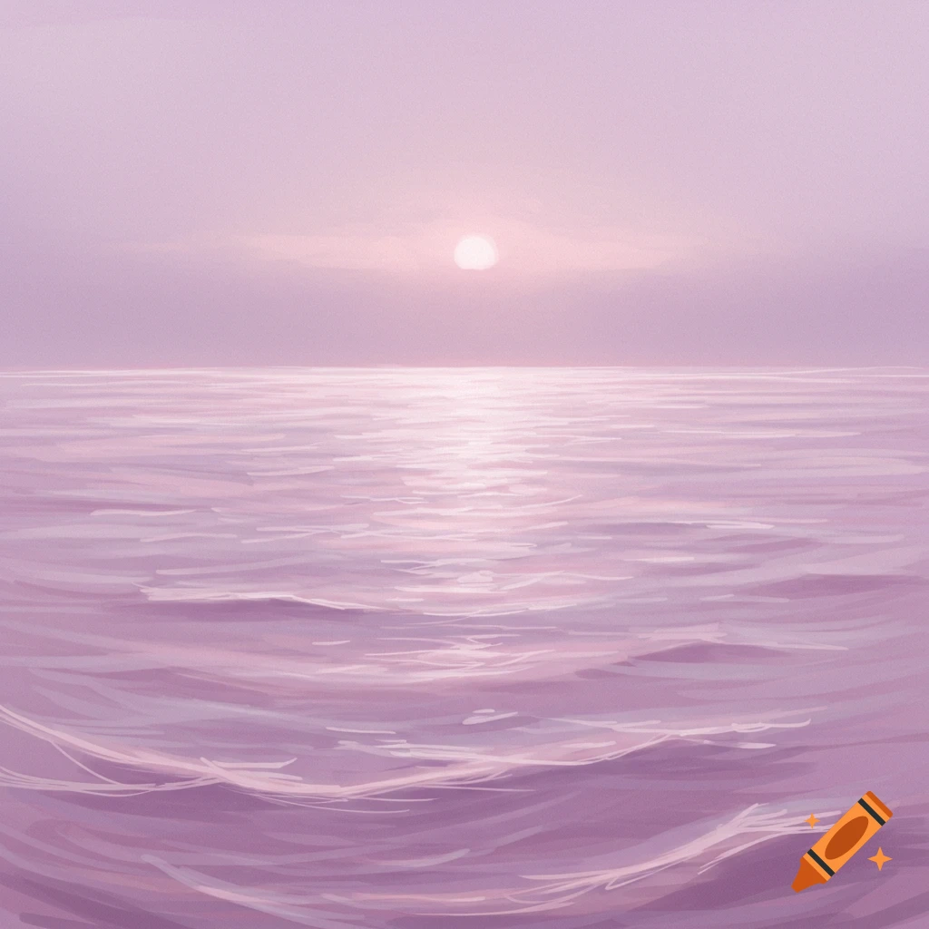 A purple ocean under a sunset.