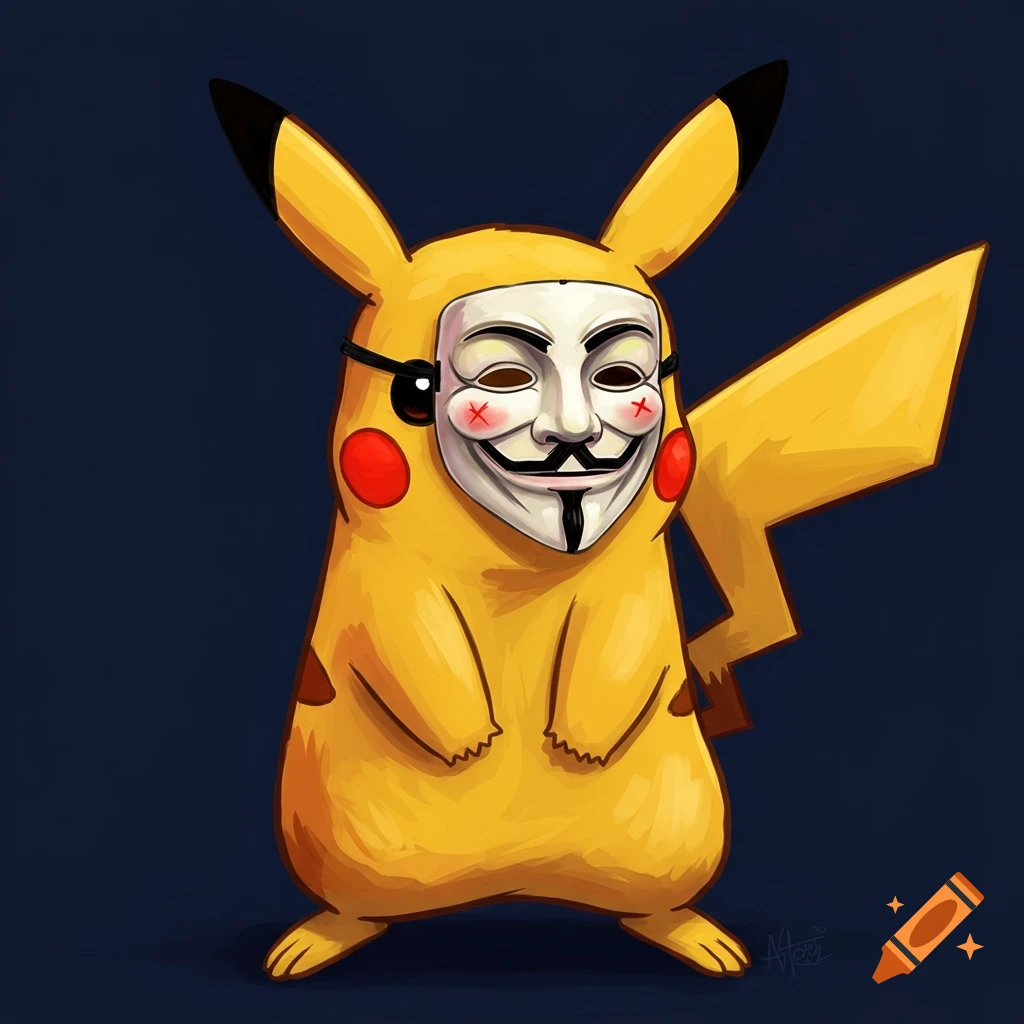 Pikachu wearing a Guy Fawkes mask