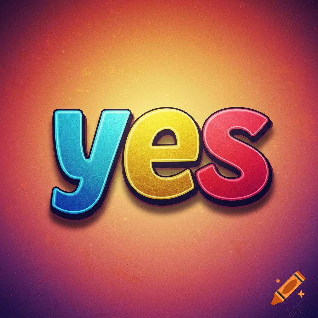 The word 'yes' in colorful, bold, glossy text with a shadow.