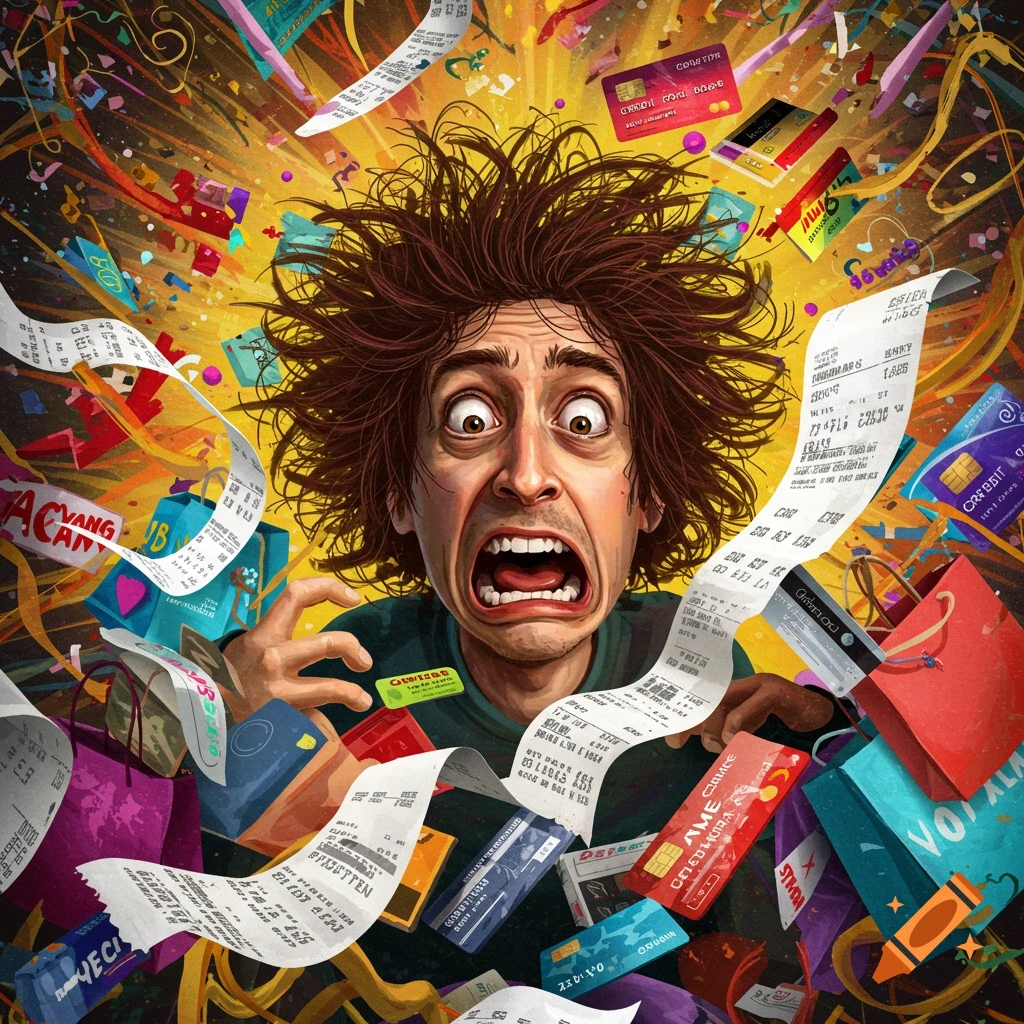 A person stressed and overwhelmed by falling bills and credit cards.
