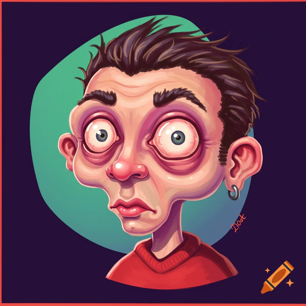 Caricature portrait of a wide-eyed man