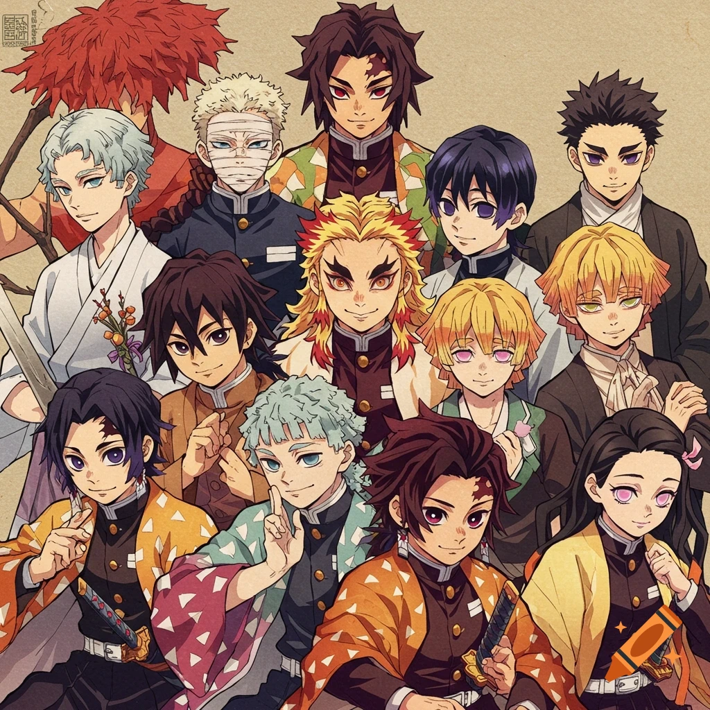 A group of anime characters from Demon Slayer