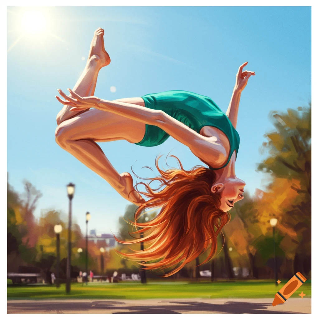 A woman does a backflip in a park