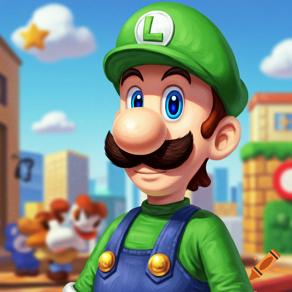 Luigi in his green hat and blue overalls.