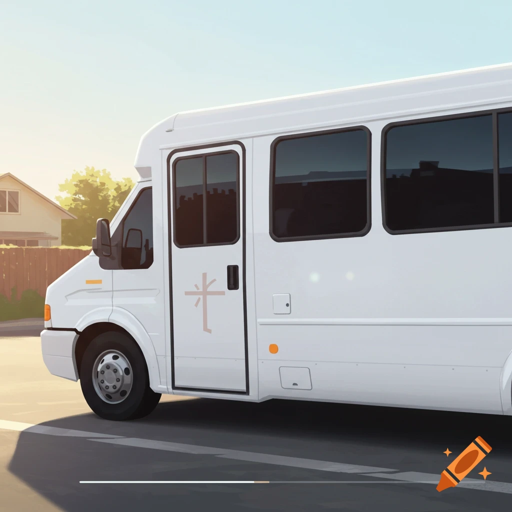 A white van parked on a street.