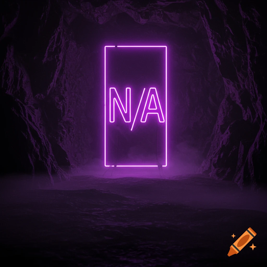 A purple neon sign reading N/A hangs inside a dark, foggy cave.