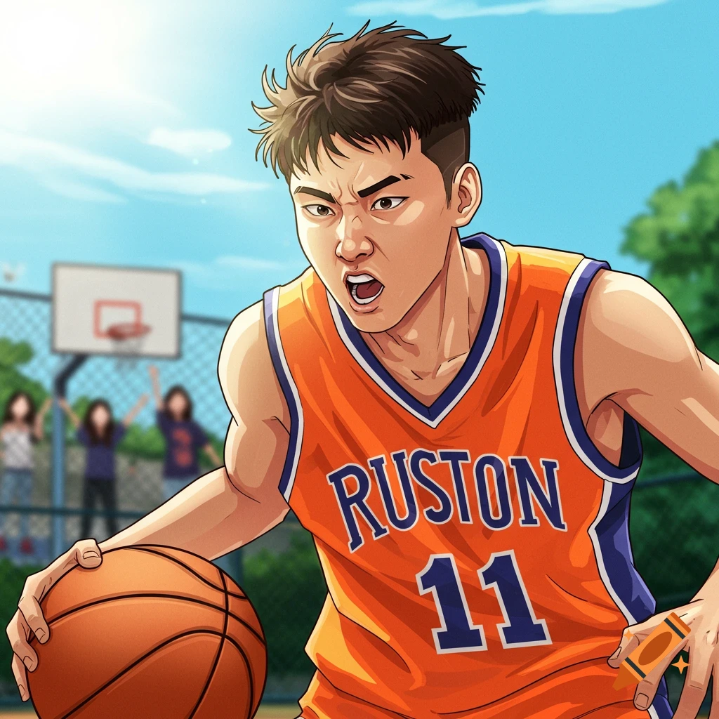 A man plays basketball on an outdoor court.