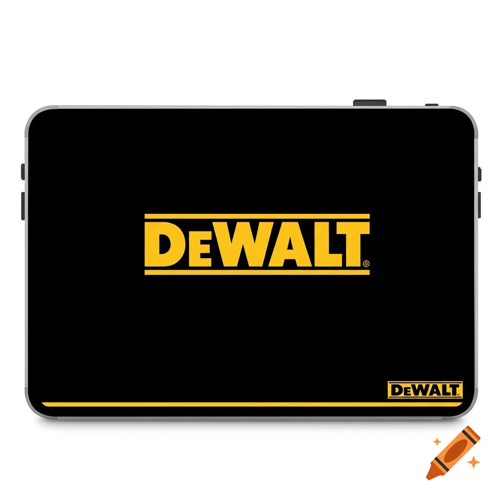 Yellow DeWalt logo on a black laptop cover.