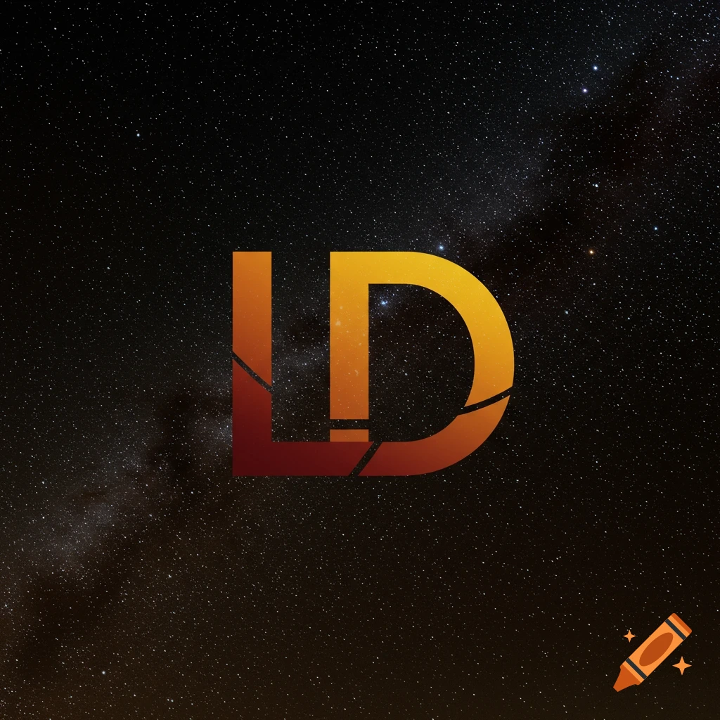 A logo with the letters LD in an orange and red gradient against a starry night sky background.