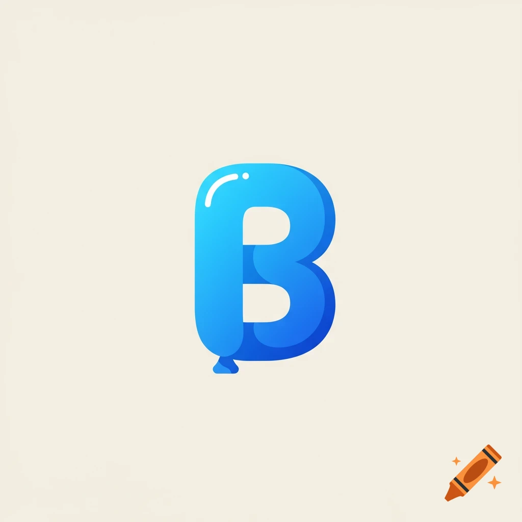 A blue balloon shaped like the letter B on a light background, in a simple clip art style.