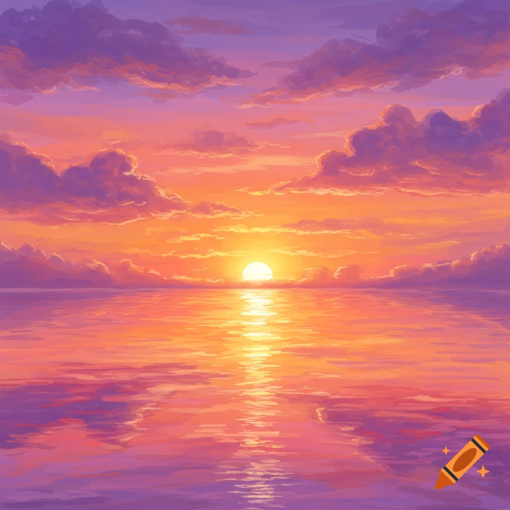 A vibrant sunrise over the water with colorful clouds and reflections.