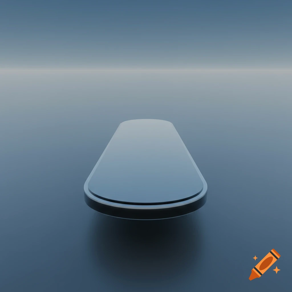 A smooth, dark grey oblong 3D platform floating over a reflective surface.