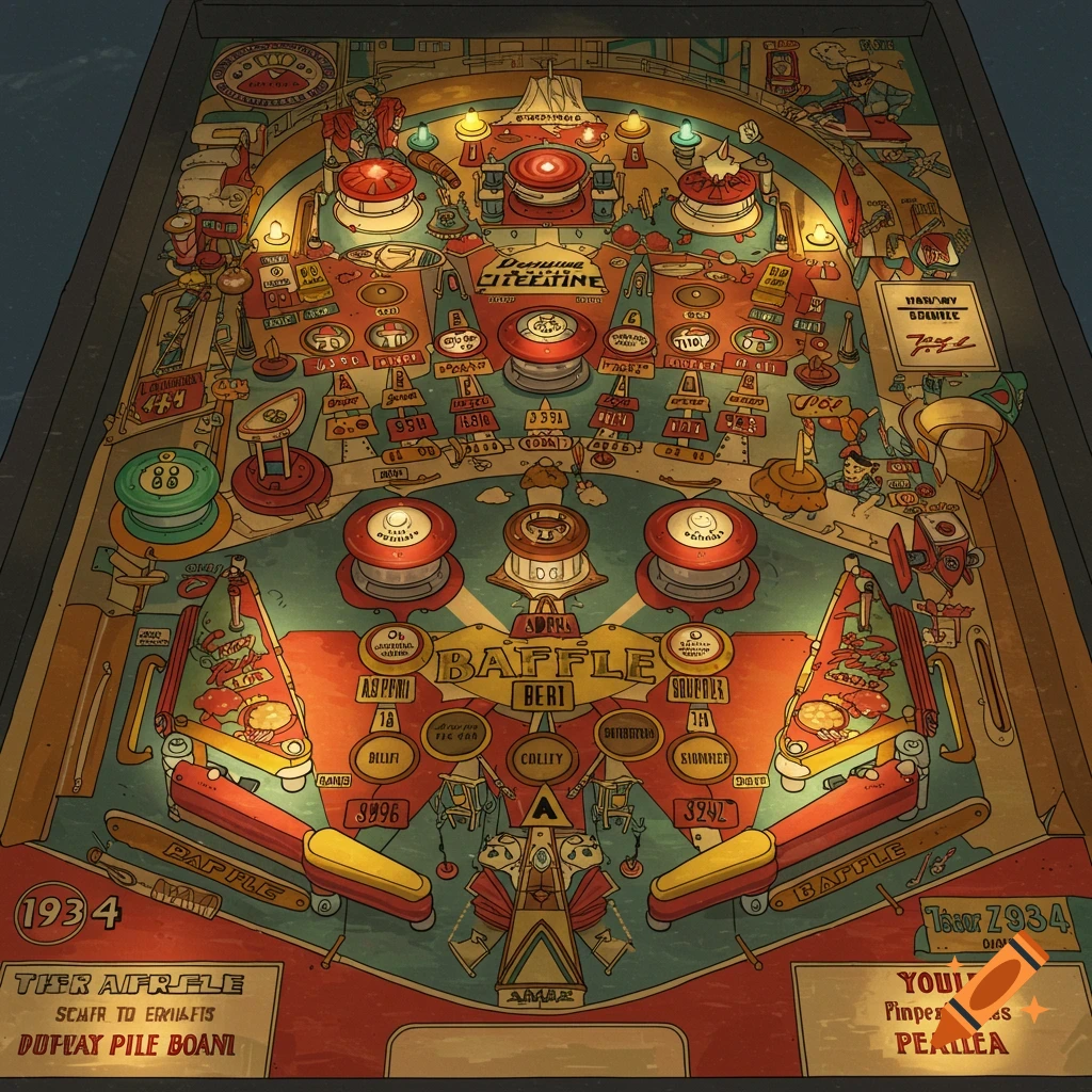 A vintage 1934 pinball machine playfield.