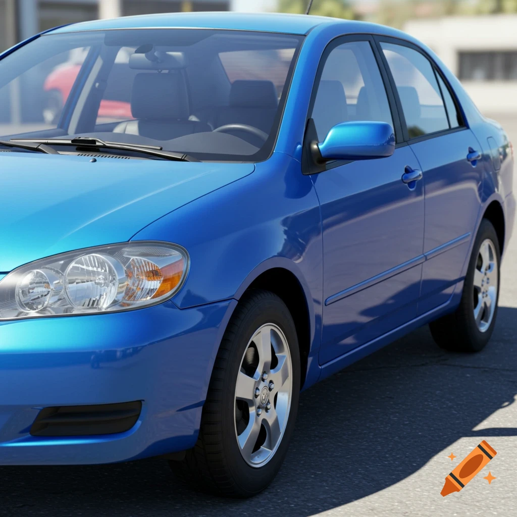 Photorealistic image of a blue sedan