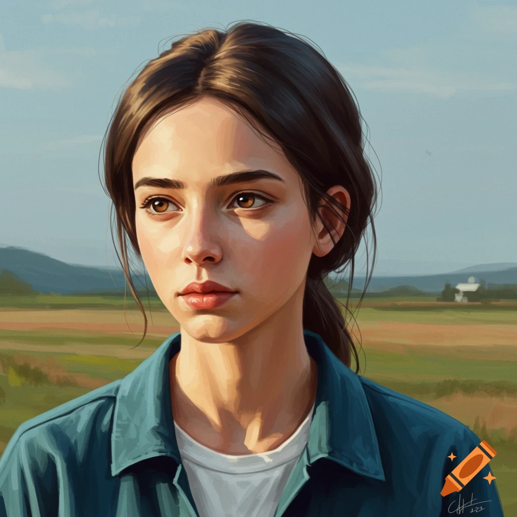 a young woman looking away in a field.